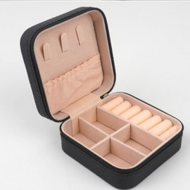 Square Zipper Case Travel Ring Box Jewelry Organizer for Accessories Earring Black 5ea