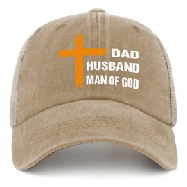 Generic Dad Husband Man God Hat for Womens Humor Christian Cross Trucker Hats for Mens Trucker Hat Pigment Khaki Cycling Caps Plain Unique Gifts for A Fisherman
