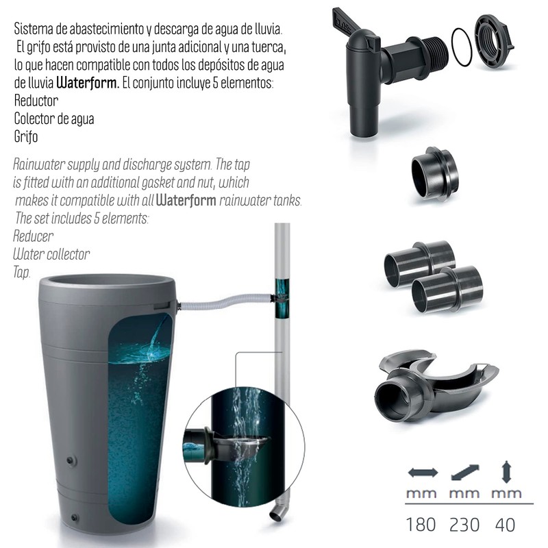 Connection set for rainwater tank, rain butt, rainwater tank, rain