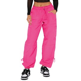 DISCIPBUSH Cargo Pants Women Baggy - Parachute Pants for Women, Rave Pants Y2K Pants, Festival Outfits for Women Berry M