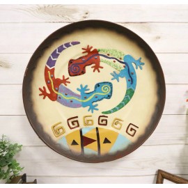 Southwestern Boho Chic Gecko Lizards With Mayan Vector Large Wall Plate Decor