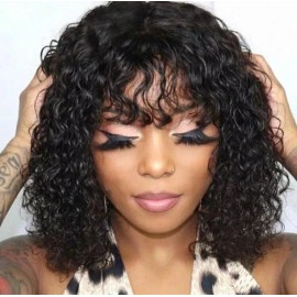 Unbranded Short Pixie Bob Cut Human Hair Wigs With Bangs Jerry Curly Highlight For Women