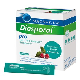 Magnesium Diasporal Pro Heart and Blood Pressure**, Drinking Powder with Magnesium Citrate, Potassium, Vitamin B1 | 30 Sticks | for Heart* and Blood Pressure** | Vegan, Sugar-Free, Gluten-Free