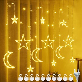 DAZZTIME 3.5 m Fairy Lights Stars Moon Fairy Lights for Windows Christmas, Night Lights Window Light Curtain with Moon and Stars, Plug, for Christmas, Wedding, Party, Bedroom Decoration