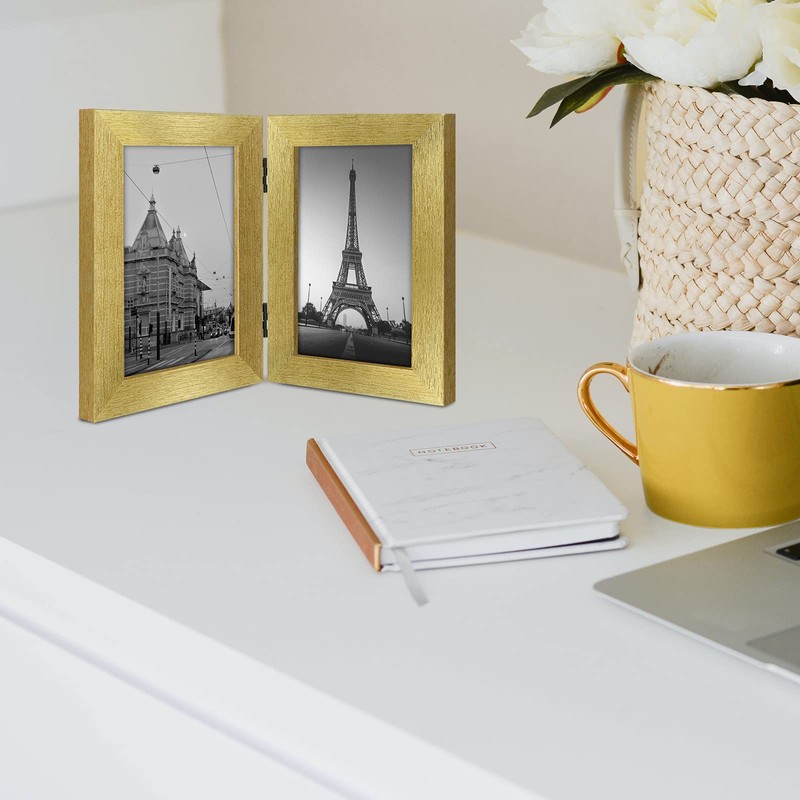 Golden State Art, 4x6 Double Picture Frame Vertical Hinged Photo