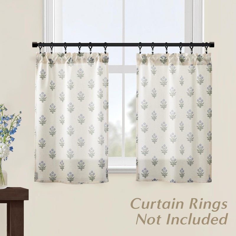 Small Curtains for Windows,Sheer Floral Farmhouse Linen Cafe Curtains 20