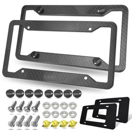 BGGTMO Carbon Fiber License Plate Frames- 2 Pack Black Aluminum Car Tag Cover for Front & Rear, 4 Hole Heavy Duty Universal Holder, Rust Proof Rattle Proof, Mount Screws with Caps