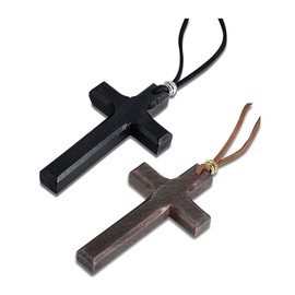 UMtrade 2 PCS Brown Black Men Women Wood Vintage Christian Cross Necklace First Communion Gift with Leather Cord