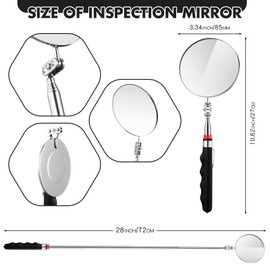 Copkim 1 Pcs Telescoping Inspection Mirror Mechanics Automotive Tool with Long Handle Extendable Mirror on a Stick for Technicians Mechanics Contractors Checking Observation(Black,85mm Round)