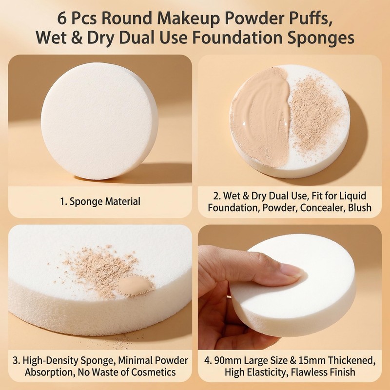 6 PCS White Large Makeup Blender Cosmetic Eye Face Foundation