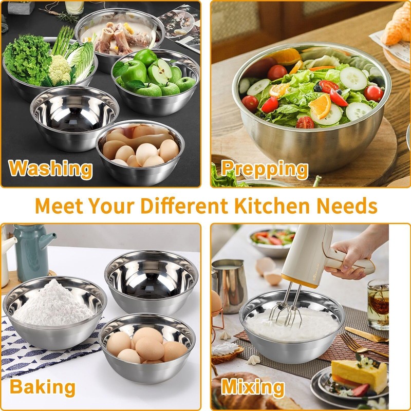 WEPSEN Mixing Bowls with Lid Set, 25PCS Kitchen Utensils Metal