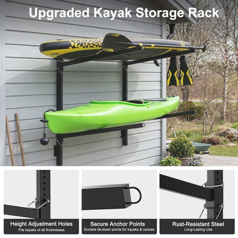 LILYPELLE Wall Mount Kayak Storage Rack, 2-Tier Heavy Duty Kayak