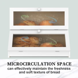LOHASOK Bread Box for Kitchen Countertop: 2-Tier Bamboo Large Bread Storage Container,White
