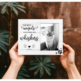 CAIFZ The Best Angels Have Wings and Whiskers, Rremembrance Picture Frame Gift for Loss of Cat, Sympathy Photo Frame Gift for Pet Owner, 4x6 inch Photo