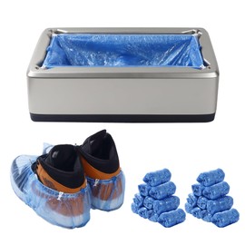 zxfuture Automatic Shoe Cover Dispenser with 200 Pcs Disposable Shoe Covers, Booties for Portable Machine Fits Size Up to 11 US men or women and up for Home, Factory (Silver)