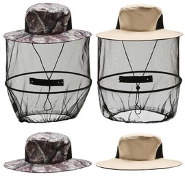 T Tersely 2 Pack Mosquito Head Net Hat,Breathable Outdoor Sun Hat Bucket Hat with Hidden Net Mesh Mask,360-Degree Protection Bug Net Cap (AU, Alpha, One Size, Color A)