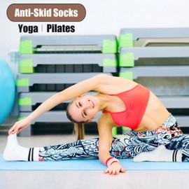Yoga Pilates Non Slip Socks with Grips for Women (4 Pairs) Non Skid Gripper Crew Socks for Yoga Hospital Pilates Barre Home (Cotton, 12)