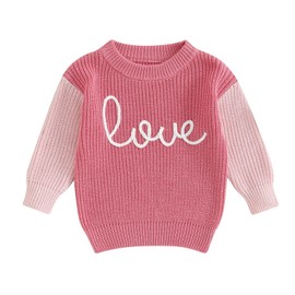 Toddler Baby Boy Girl Heart Knit Sweater Kids Infant Newborn Outfit (C Pink Love, 4-5 Years)