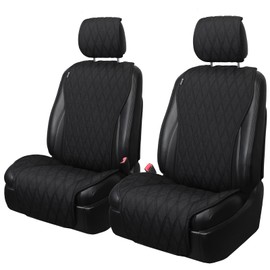 2pcs Sideless Car Seat Covers for All Seasons - Breathable Front Seats Cushions Non-Slip Bottom with Headrest Protectors - Universal Carseat Cover Fits for Most Vehicles Cars Van SUV Truck Black