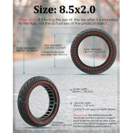 GYL 50/75-6.1 Scooter Tire: 8.5x2 Inch Solid Tires Replacement for Gotrax GXL V2 Apex XL XR Hiboy S2 MAX Xiaomi M365 Pro 2 Hover 1 Electric Scooter, 8 1/2X2 Tubeless Front Rear Wheel Red 1 Pcs