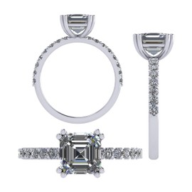 Asscher Cut Solitaire Engagement Ring made with Pure Brilliance Zirconia 6mm,7mm, 8mm, dp, Cubic Zirconia