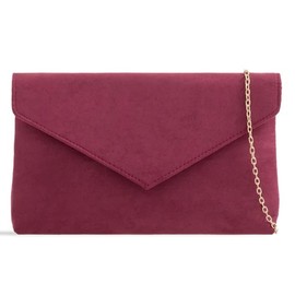 Faux Suede Envelope Style Cross Body Bridal Prom Wedding Evening Clutch Party Purse Hand Bag (Burgundy)