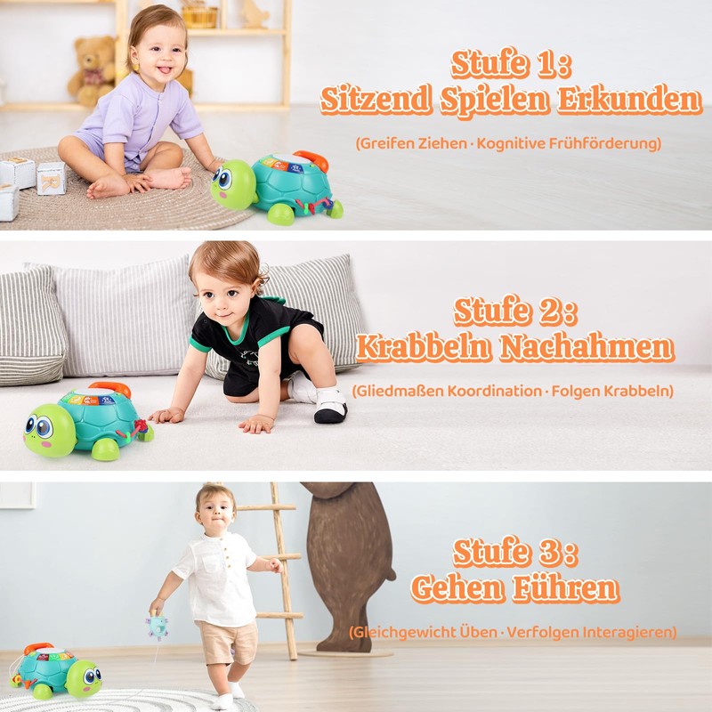 Herenear Baby Krabbel Spielzeug, Schildkröten Krabbelspielzeug mit Licht und Musik,