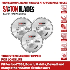 Saxton TCT Circular Wood Saw Blades 160mm x 48T x 20mm Bore Compatible with Festool TS55 Bosch Makita (Pack of 3)