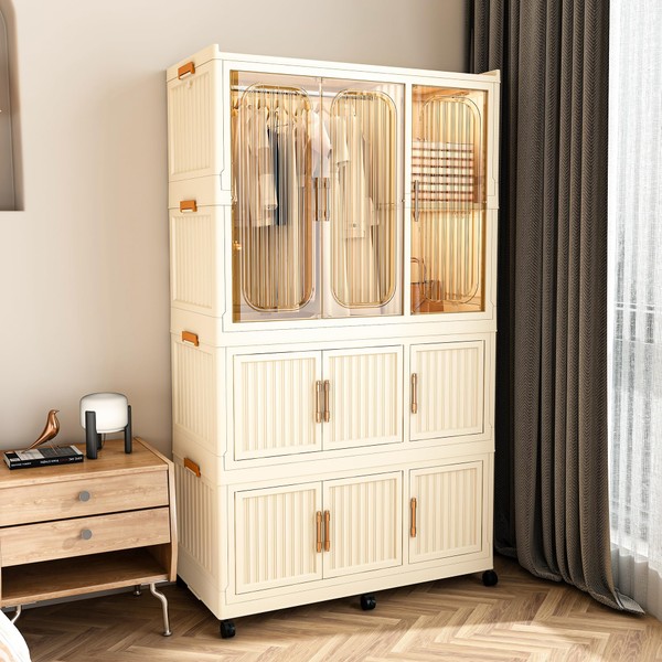 Leavader Portable Kids Closet, Children's Wardrobe Collapsible Plastic Wardrobe with