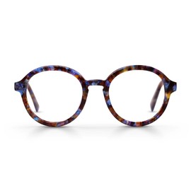eyebobs Roko Voko | Premium Reading Glasses for Men and Women | Round Frame for Average Faces | Blue and Brown, 2.25