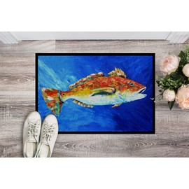 Caroline's Treasures MW1212MAT Red Fish White Spin Doormat 18x27 Front Door Mat Indoor Outdoor Rugs for Entryway, Non Slip Washable Low Pile, 18H X 27W