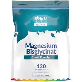 Magnesium Glycinate 3-in-1 Complex - 384 mg Elementary Magnesium - 120 Vegan Capsules - With Bisglycinate, Citrate & Malate - High Bioavailability - Nu U Nutrition