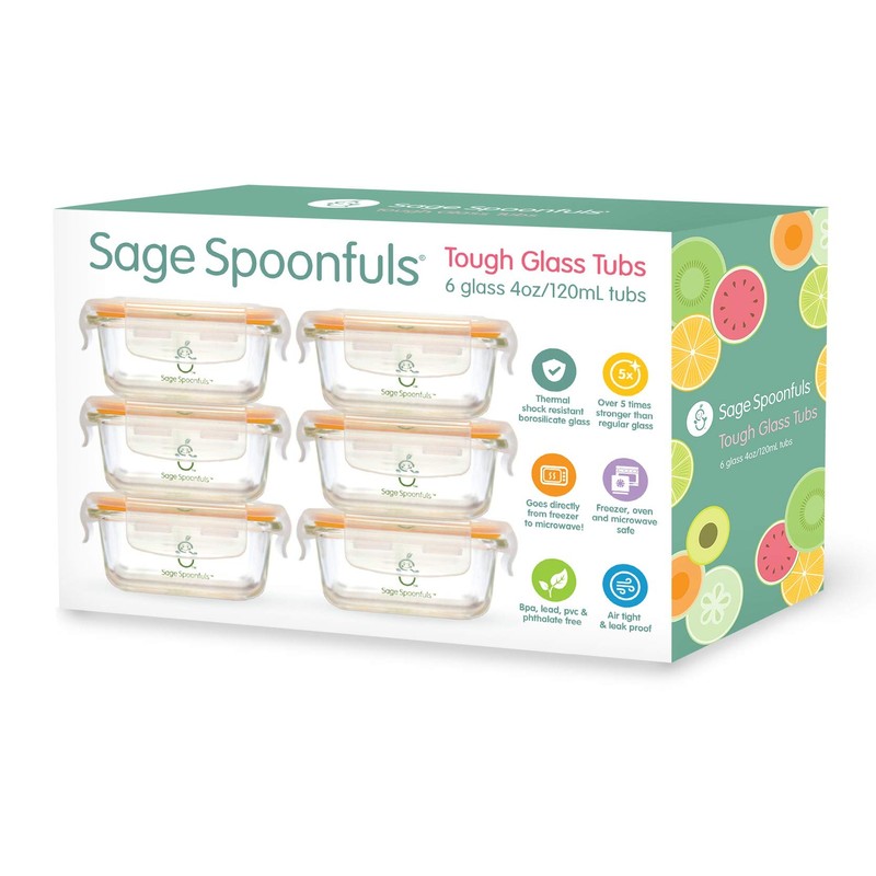 Sage Spoonfuls Borosilicate Glass Baby Food Containers with Lids -