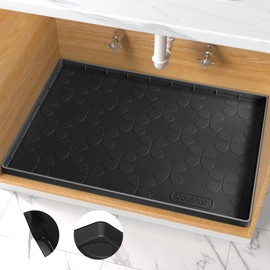Waterproof Under Sink Mat, 31'' x 22'' Silicone Mat for Kitchen Bathroom, Cabinet Liner for Kitchen Organizers and Storage Sink Drip Tray, Leaks, Spills, Easy to Clean - Black