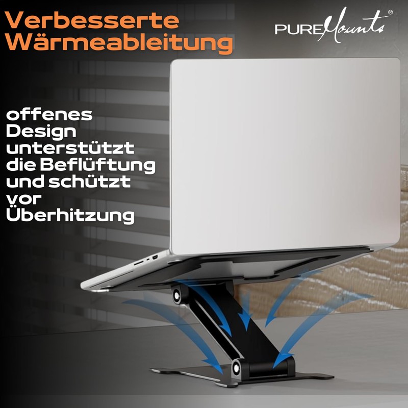 PureMounts Laptop Stand, Height-Adjustable, Foldable & Ergonomic Notebook Holder for