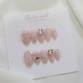 Yeori Pink Heartstone Handmade Nail Tips - Short Square / 여리핑크 하트스톤 수제네일팁 - 숏스퀘어