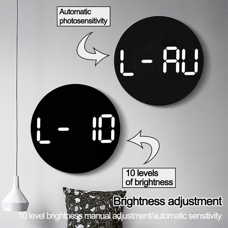 LED Wall Clock Remote Control Auto Dimming 10 Level Brightness