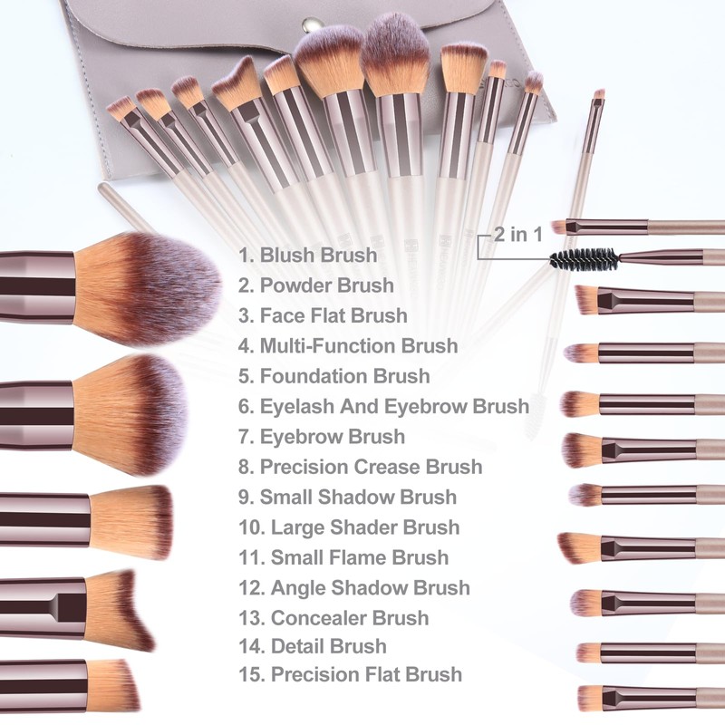 HEYMKGO Makeup Brush Set, Professional Make Up Brush Set, 15