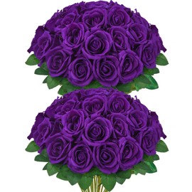 Serwalin 𝟯𝟬𝗣𝗖𝗦 Purple Roses Artificial Flowers, Silk Fake Roses Flowers Long Stems Bouquet for Wedding Valentine‘s Day Table Centerpieces Vase Home Decor Kitchen Party DIY