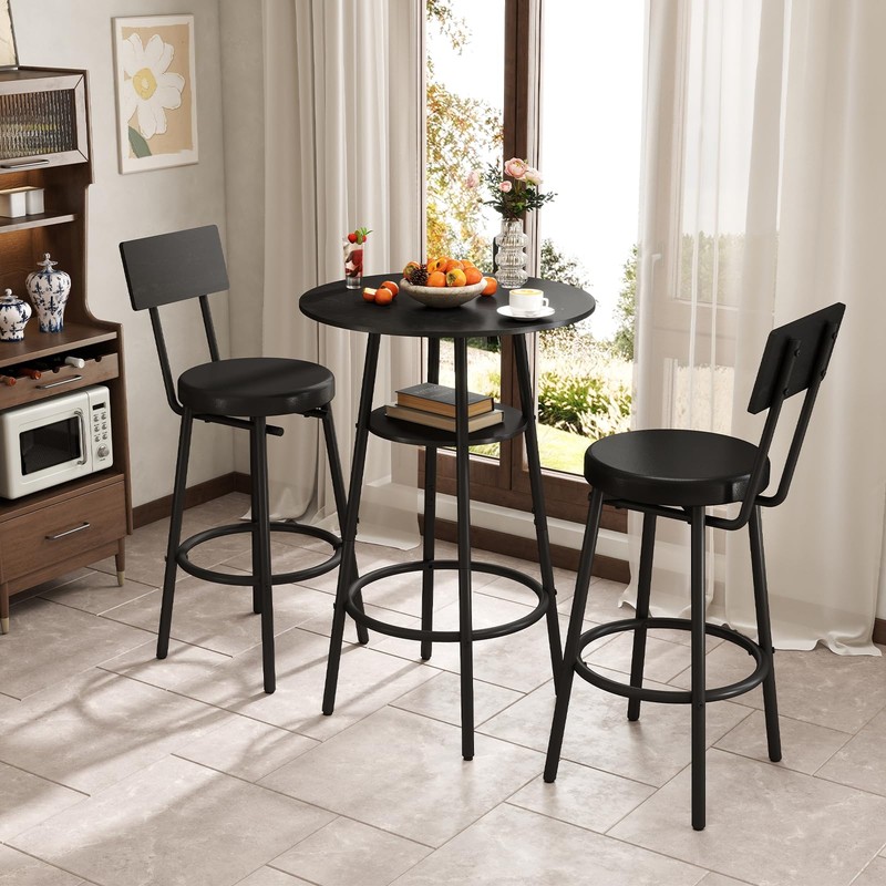 Zevemomo 3 Pieces Round Bar Table Set, Small Dining Table