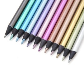 12pcs Metallic Colored Pencils Non-Toxic Black Wood Pencils Set for Coloring Books in 12 Colors, Painting Tools