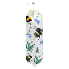 Bee Plastic Bag Holder, Summer Floral Grocery Bag Holder for Plastic Bags, Wall Mount Washable Grocery Bags Storage Dispenser for Home Kitchen Pantry Farmhouse, Bee Gifts for Women Mom