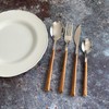 16Pc Cutlery Set Wood Grain Effect Tableware Stainless Steel ABS