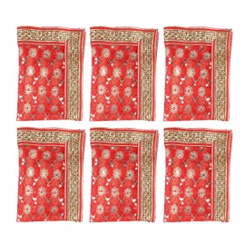 Set of 6 Chunari Decorative Netted Large Cloth Puja Chunni Chunar (Size :- 12 Inches x 9 Inches) Aasan Mat for Statue Frame Idol Temple for Indian Traditional Festival Navratri Decoration(Red)
