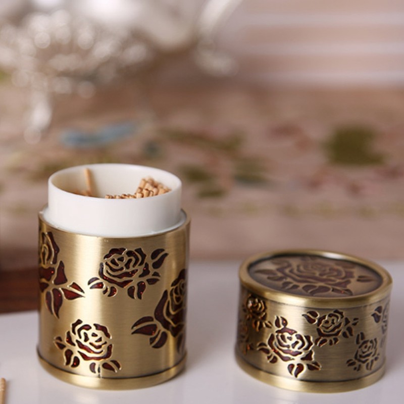 Toothpick Box Cotton Swab Holder Dual Use Retro Light Luxury