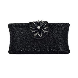 HUANG ZHUANG Elegant Flower Clutch Solid Rhinestone Handbags For Women Evening Bag Party Purse Bridal Prom Bag(black)