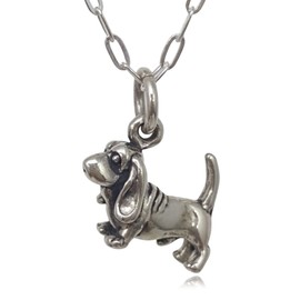 Sterling Silver Tiny Basset Hound Dog 3D Charm Necklace, 18"