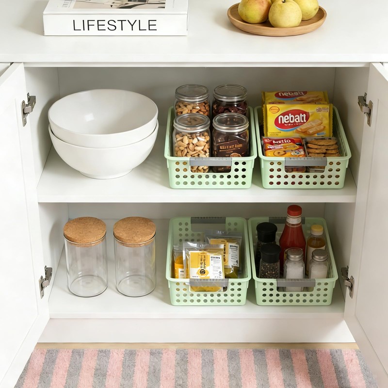 4 Pack Small Plastic Storage Baskets for Organizing, Stackable Bins
