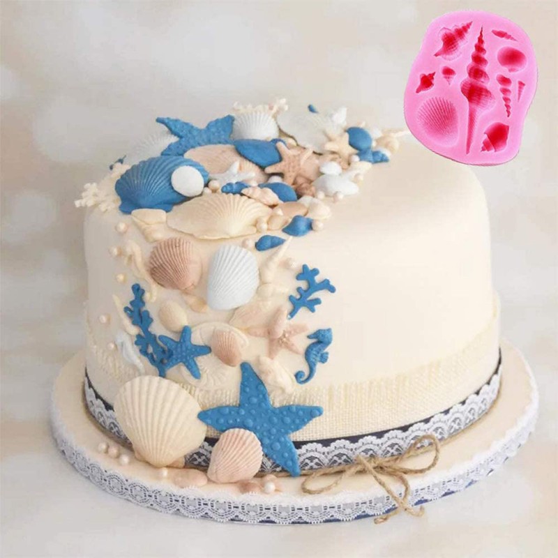 Marine Theme Fondant Silicone Mold Seashell Conch Mermaid Tail DIY