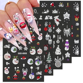 5 Sheets Christmas 5D Embossed Nail Art Stickers Gold Silver Glitter Nail Decals Self Adhesive Snowman Elk Gift Nail Design Stickers Snowflake Nail Stickers Winter Xmas Nail Art Supplies for Women DIY